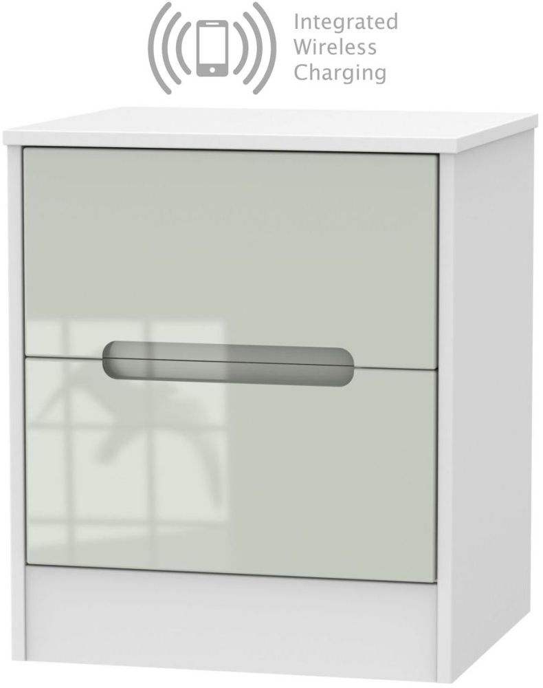 Monaco 2 Drawer Bedside Cabinet With Integrated Wireless Charging High Gloss Kaschmir And White