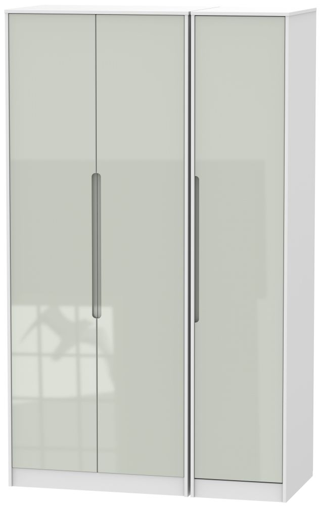 Monaco 3 Door Tall Wardrobe High Gloss Kaschmir And White