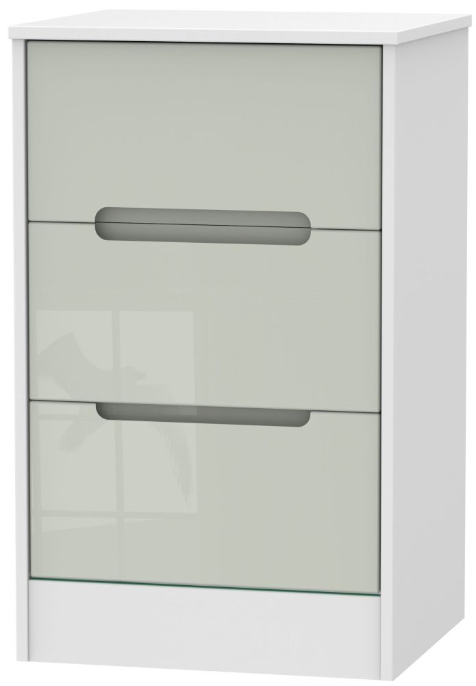 Monaco 3 Drawer Bedside Cabinet High Gloss Kaschmir And White