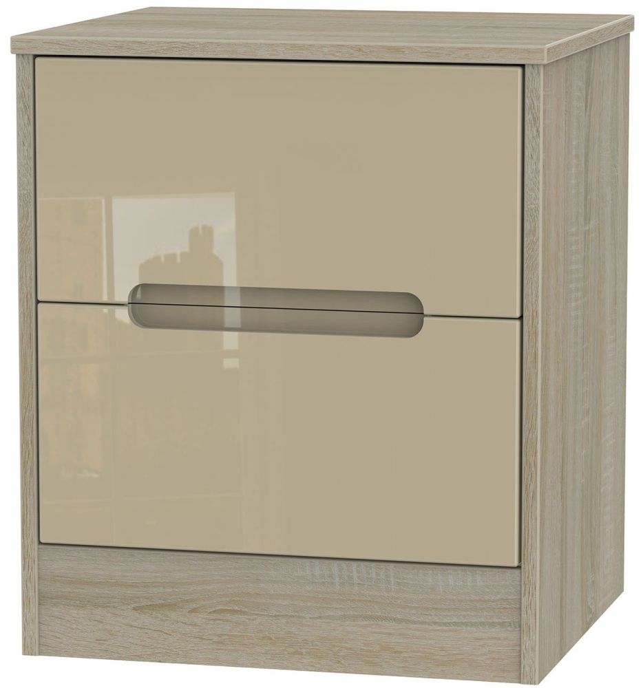 Monaco 2 Drawer Bedside Cabinet High Gloss Mushroom And Darkolino