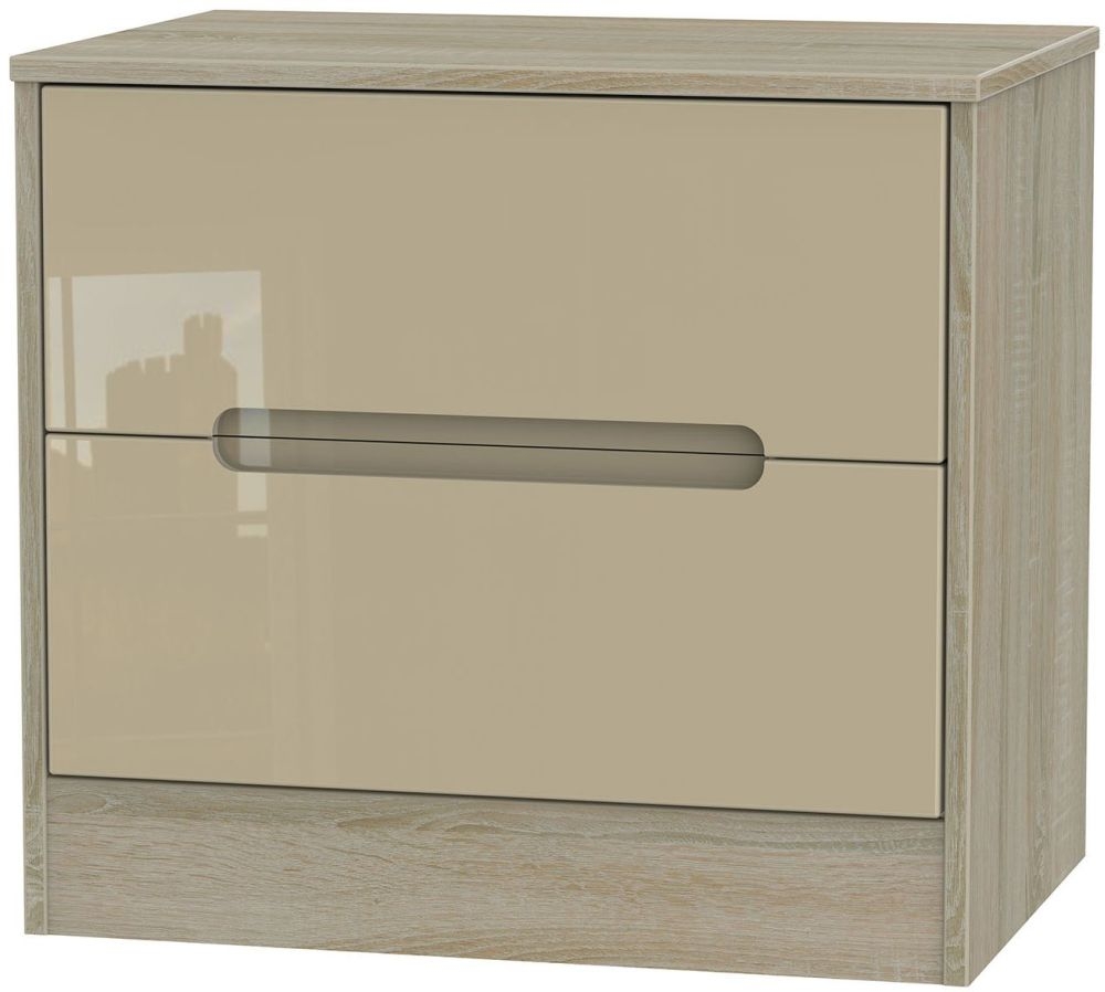 Monaco 2 Drawer Midi Chest High Gloss Mushroom And Darkolino