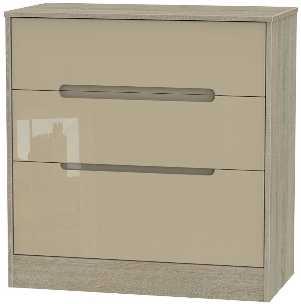 Monaco 3 Drawer Deep Chest High Gloss Mushroom And Darkolino