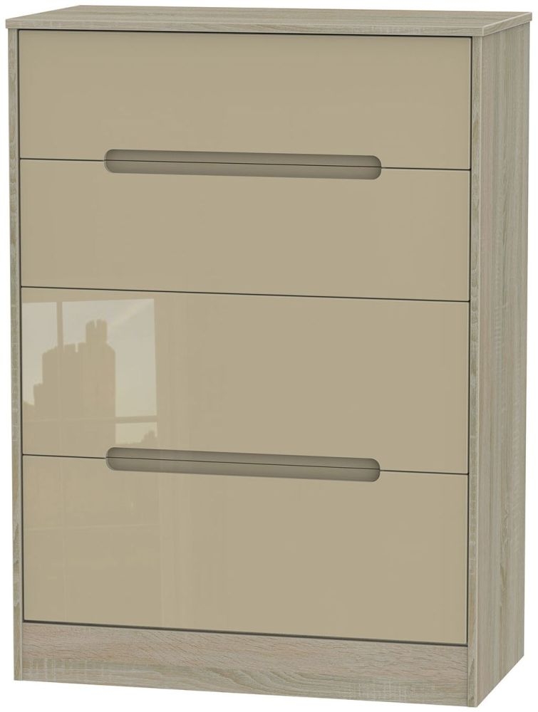 Monaco 4 Drawer Deep Chest High Gloss Mushroom And Darkolino