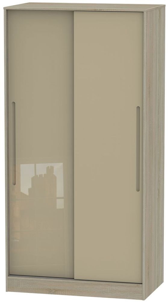 Monaco 2 Door Sliding Wardrobe High Gloss Mushroom And Darkolino