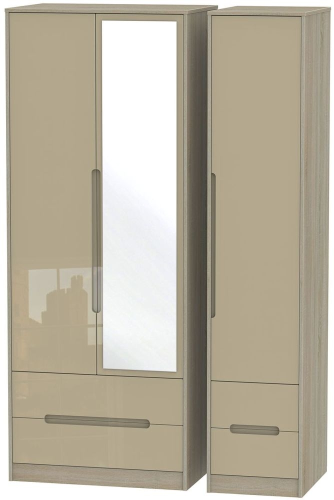 Monaco 3 Door 4 Drawer Tall Combi Wardrobe High Gloss Mushroom And Darkolino