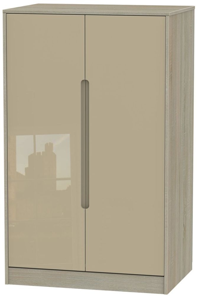 Monaco 2 Door Midi Wardrobe High Gloss Mushroom And Darkolino