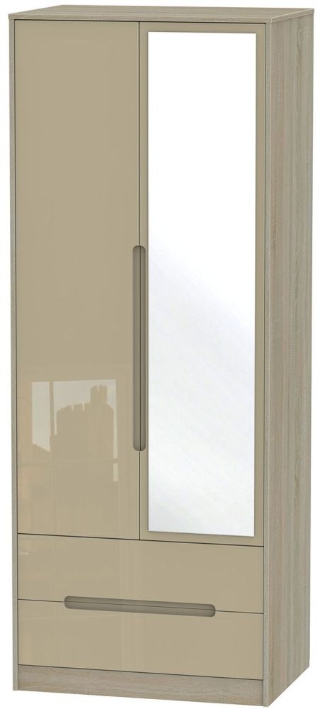 Monaco 2 Door Tall Combi Wardrobe High Gloss Mushroom And Darkolino