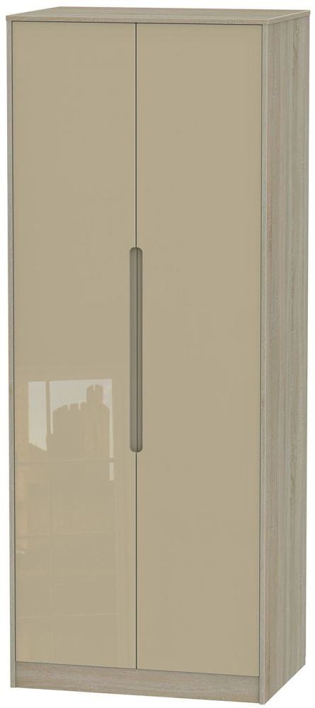 Monaco 2 Door Tall Hanging Wardrobe High Gloss Mushroom And Darkolino