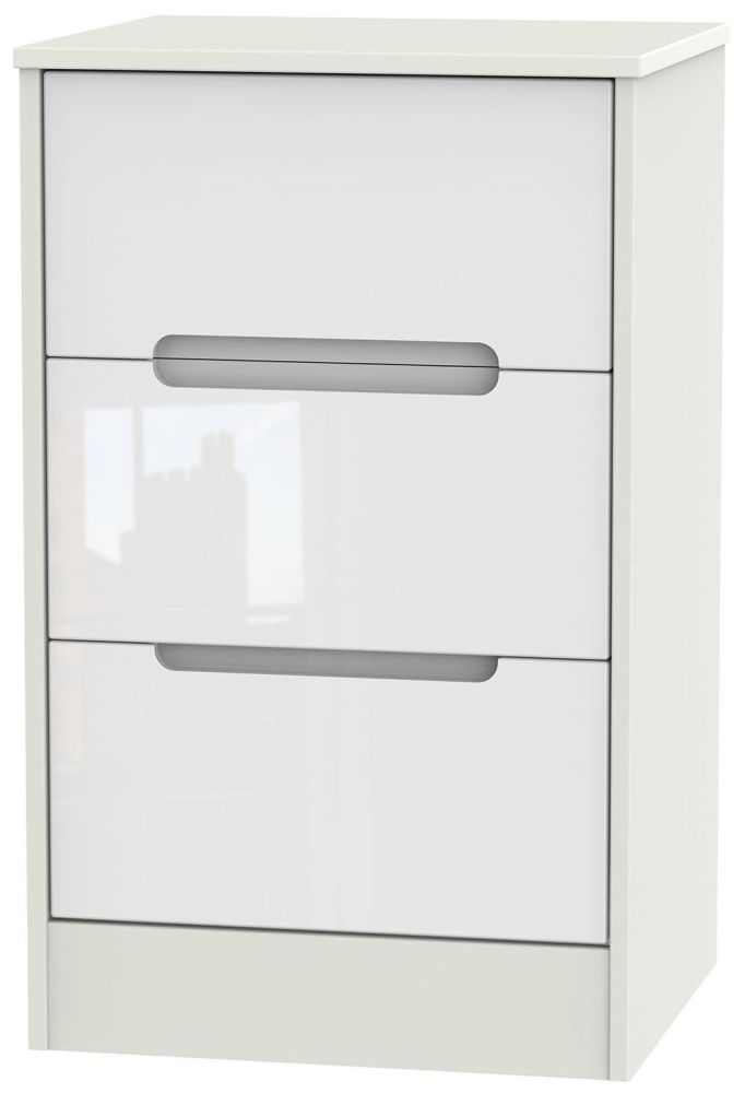 Monaco 3 Drawer Bedside Cabinet High Gloss White And Kaschmir