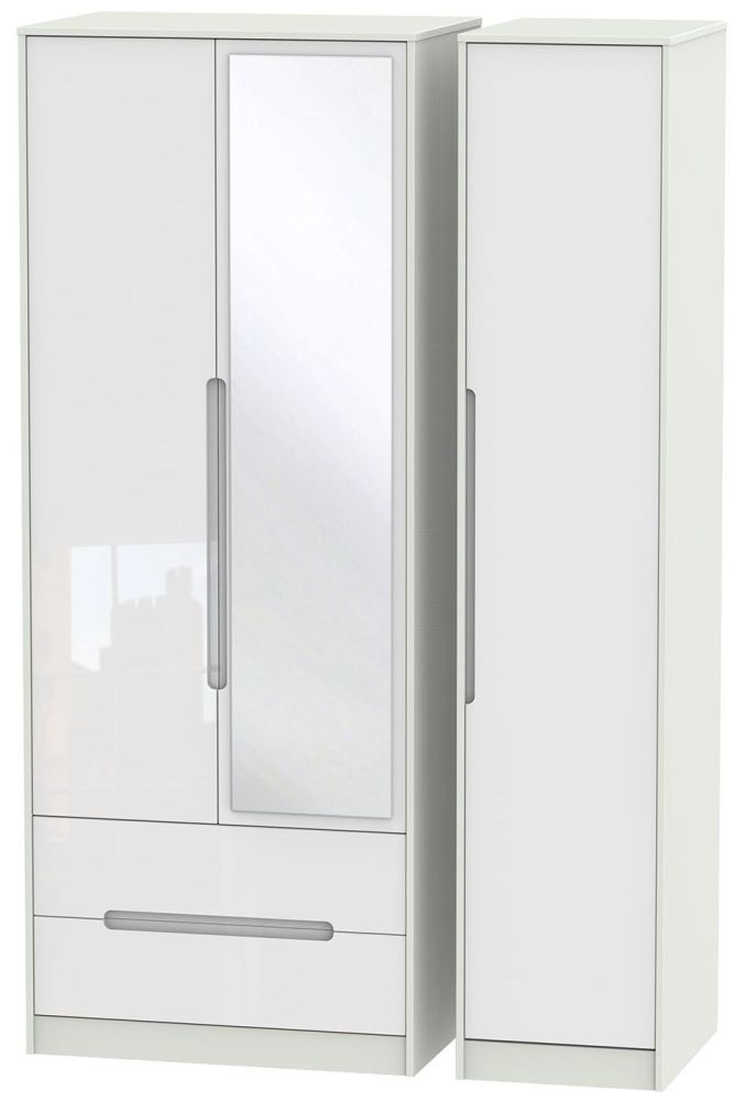 Monaco 3 Door 2 Left Drawer Tall Combi Wardrobe High Gloss White And Kaschmir