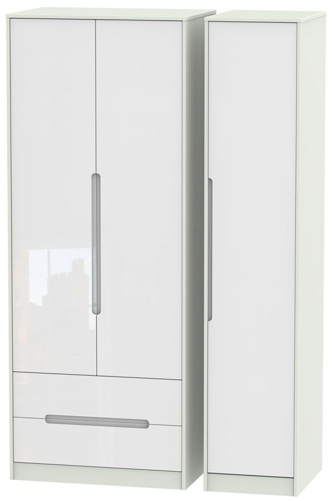 Monaco 3 Door 2 Left Drawer Tall Wardrobe High Gloss White And Kaschmir