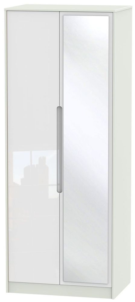 Monaco 2 Door Tall Mirror Wardrobe High Gloss White And Kaschmir