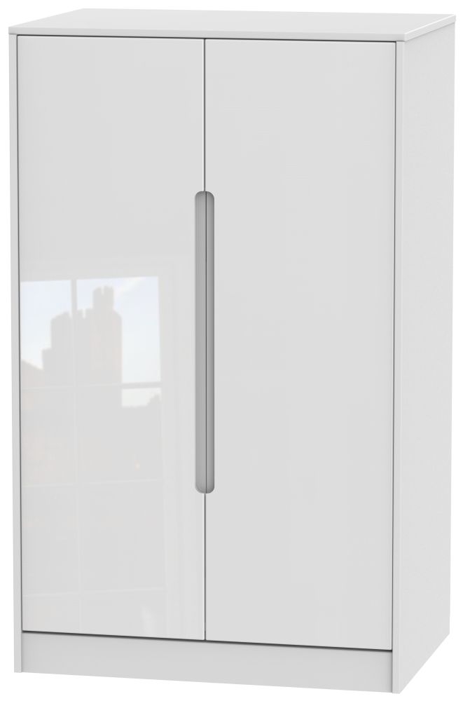 Monaco High Gloss White 2 Door Midi Wardrobe