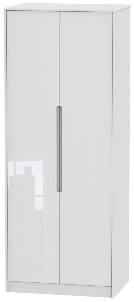 Monaco High Gloss White 2 Door Tall Hanging Wardrobe