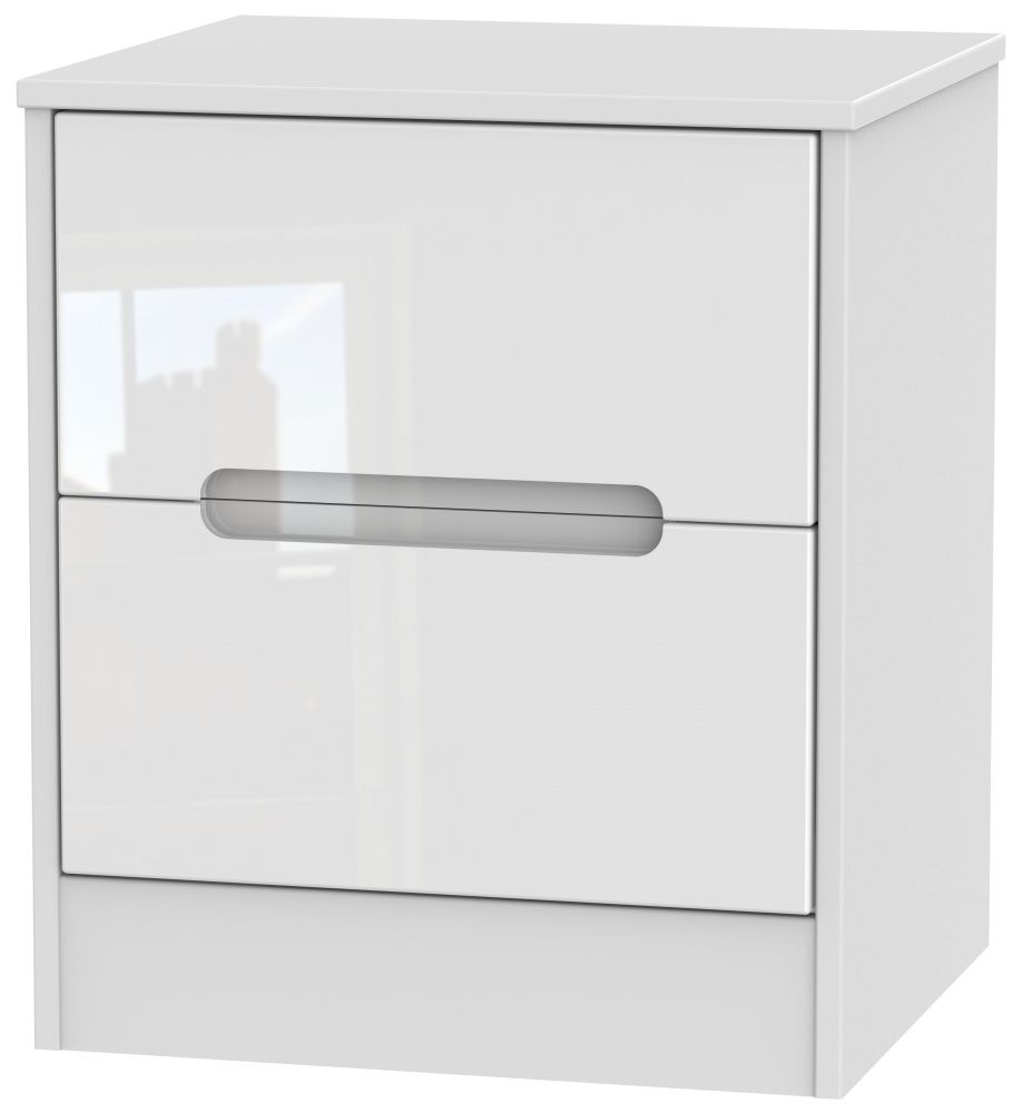 Monaco High Gloss White 2 Drawer Bedside Cabinet