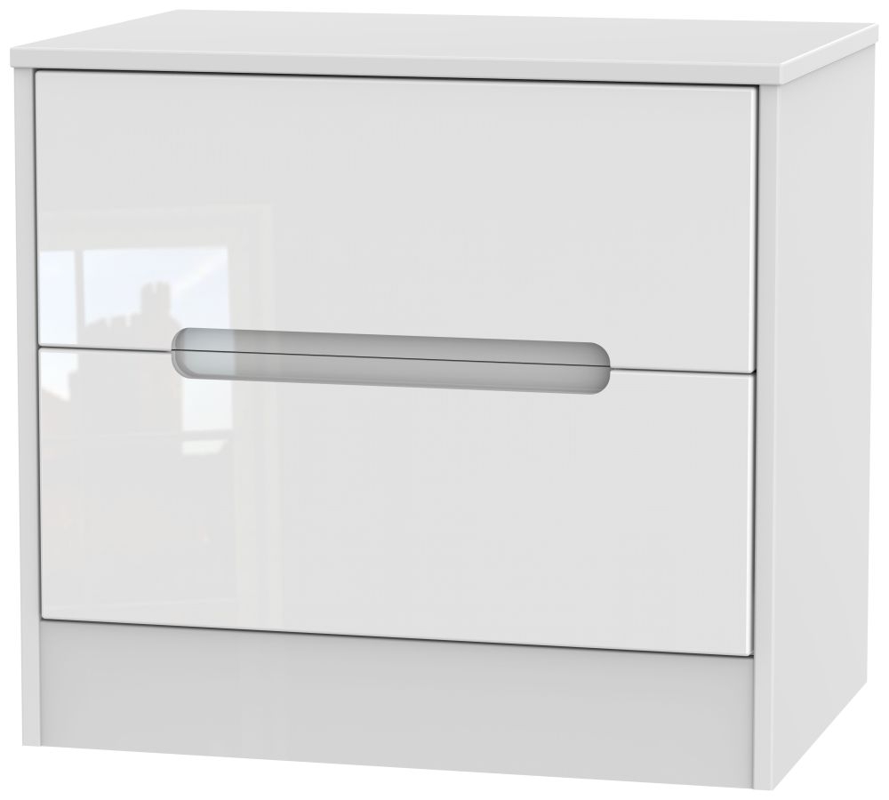 Monaco High Gloss White 2 Drawer Midi Chest