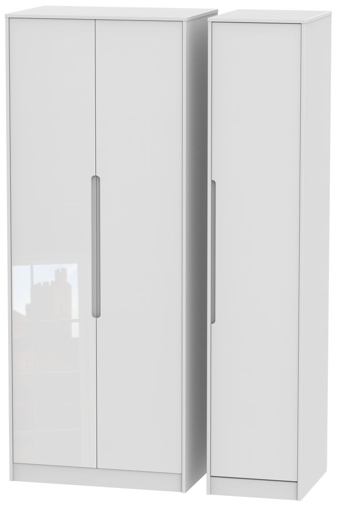 Monaco High Gloss White 3 Door Tall Wardrobe