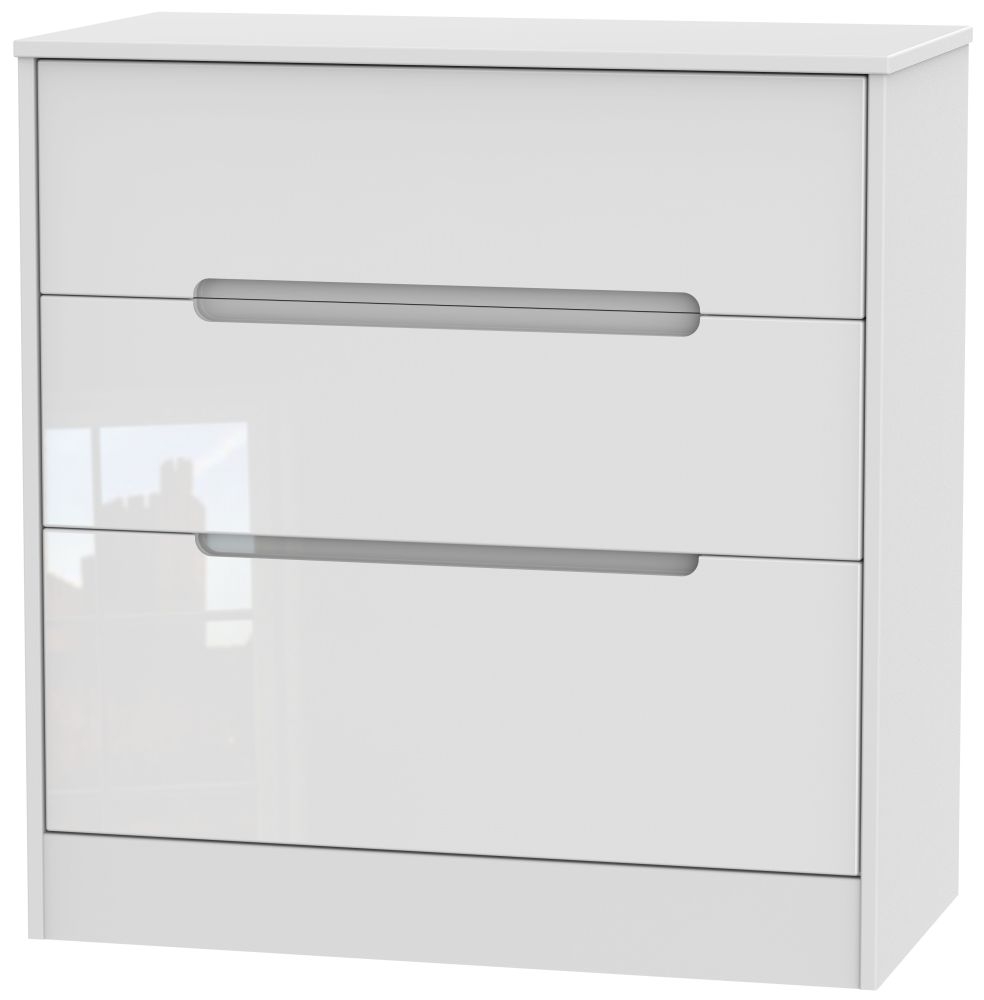 Monaco High Gloss White 3 Drawer Deep Chest