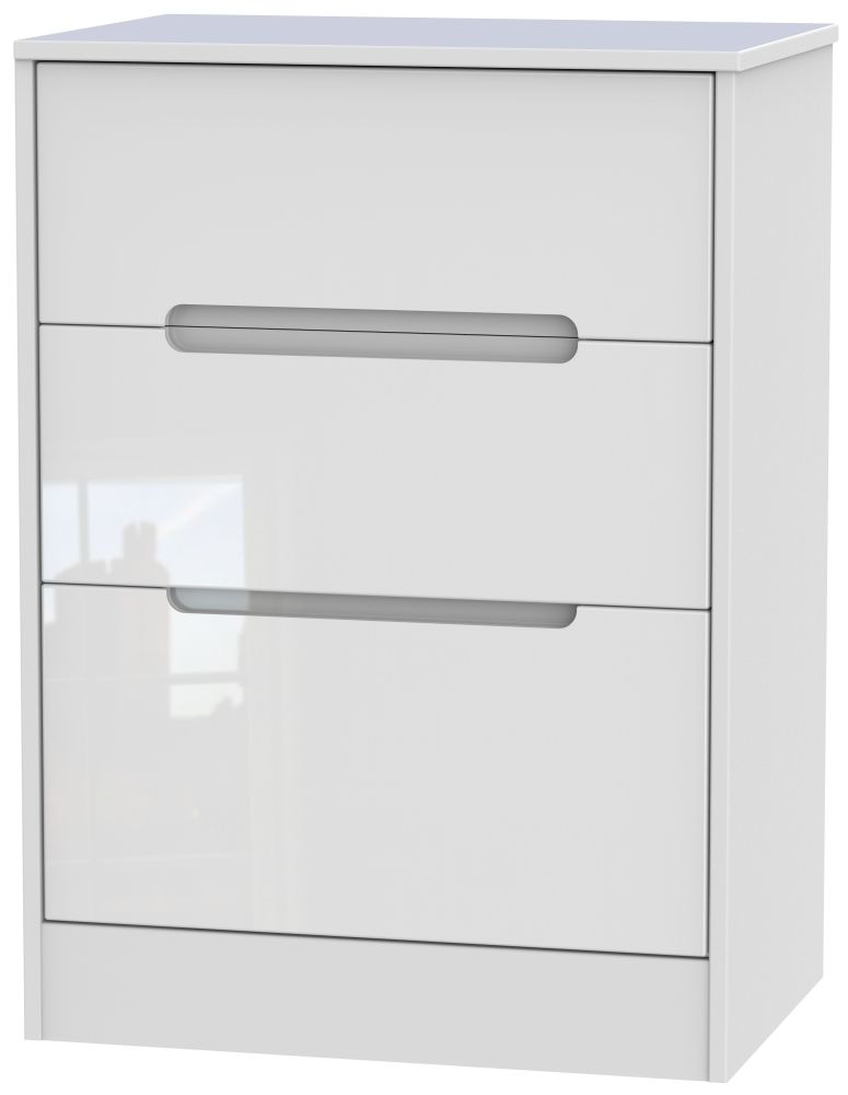 Monaco High Gloss White 3 Drawer Deep Midi Chest