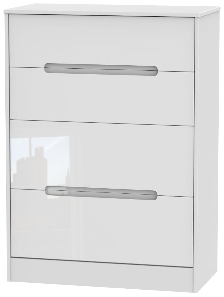 Monaco High Gloss White 4 Drawer Deep Chest