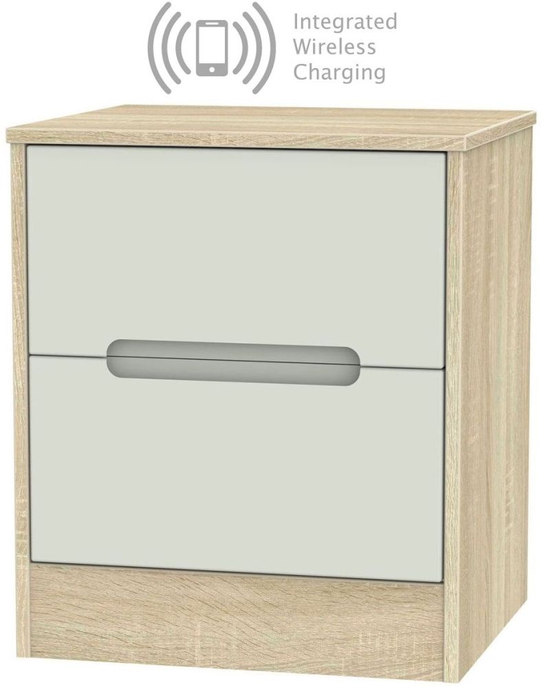 Monaco 2 Drawer Bedside Cabinet With Integrated Wireless Charging Kaschmir Matt And Bardolino