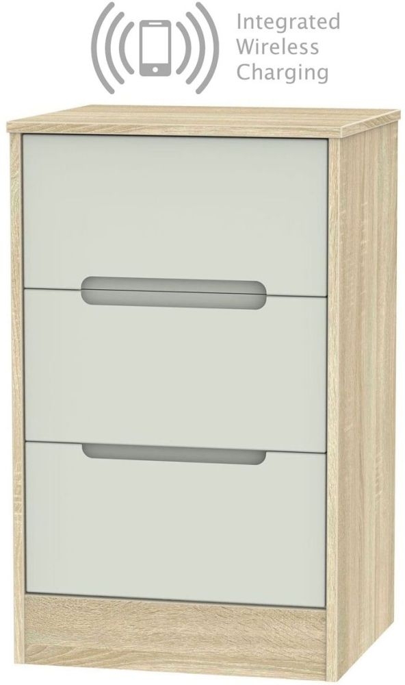 Monaco 3 Drawer Bedside Cabinet With Integrated Wireless Charging Kaschmir Matt And Bardolino