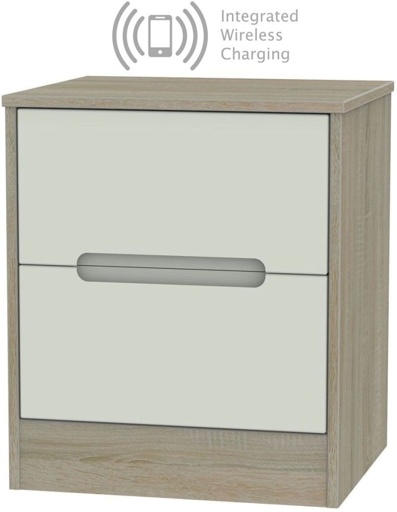 Monaco 2 Drawer Bedside Cabinet With Integrated Wireless Charging Kaschmir And Darkolino