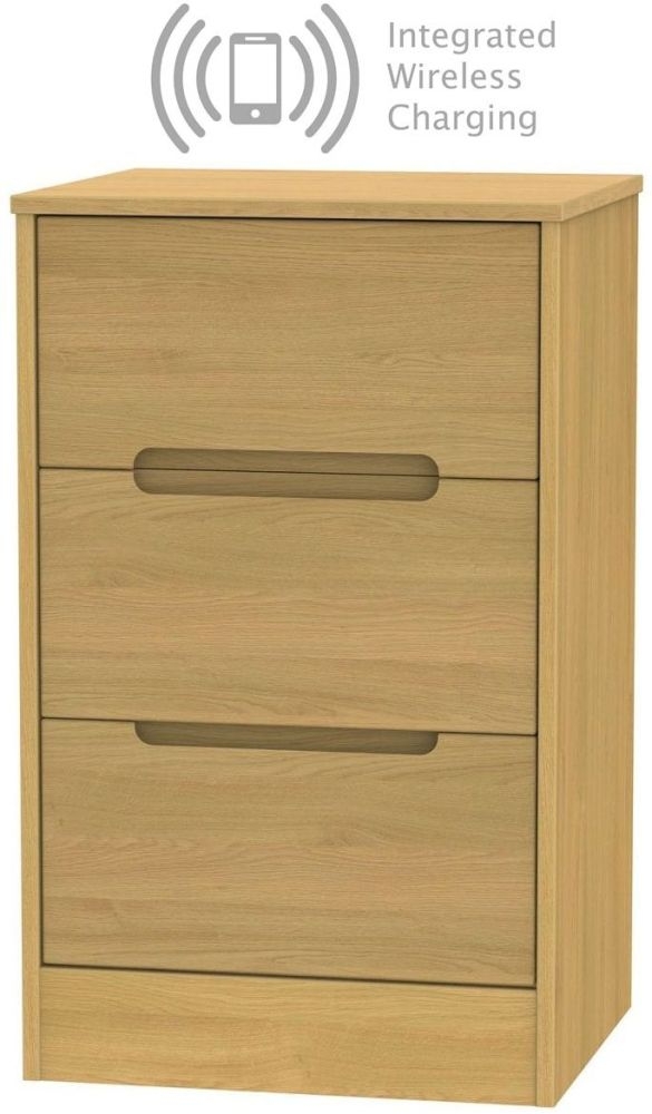 Monaco Modern Oak 3 Drawer Bedside Cabinet With Integrated Wireless Charging
