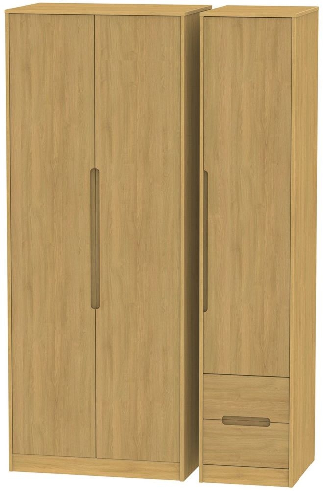 Monaco Modern Oak 3 Door 2 Right Drawer Tall Wardrobe