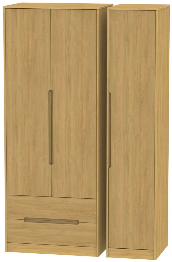 Monaco Modern Oak 3 Door 2 Left Drawer Tall Wardrobe