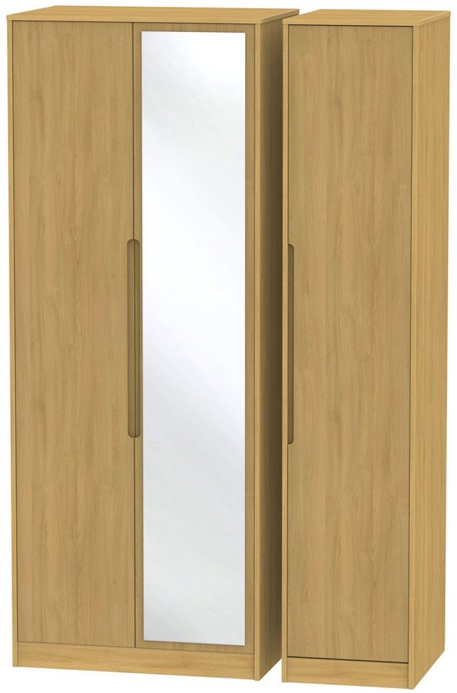 Monaco Modern Oak 3 Door Tall Mirror Wardrobe