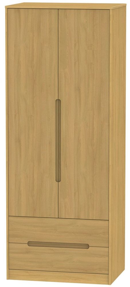 Monaco Modern Oak 2 Door 2 Drawer Tall Wardrobe