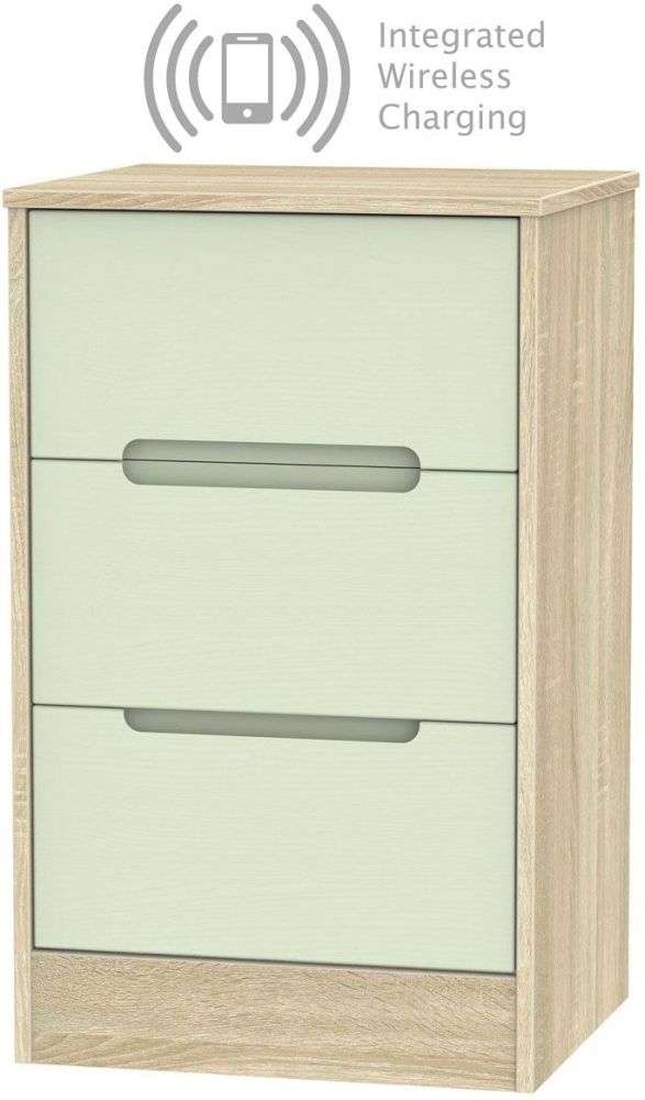 Monaco 3 Drawer Bedside Cabinet With Integrated Wireless Charging Mussel And Bardolino