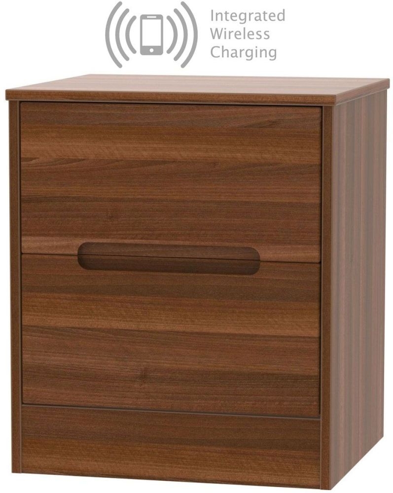 Monaco Noche Walnut 2 Drawer Bedside Cabinet With Integrated Wireless Charging