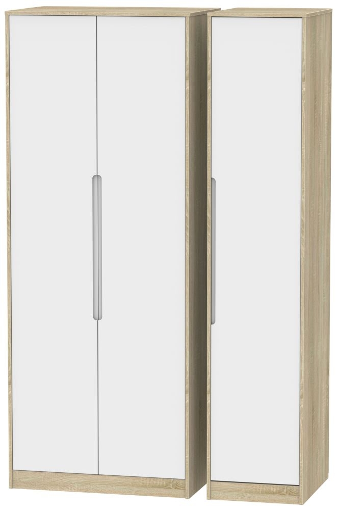 Monaco 3 Door Tall Wardrobe White Matt And Bardolino