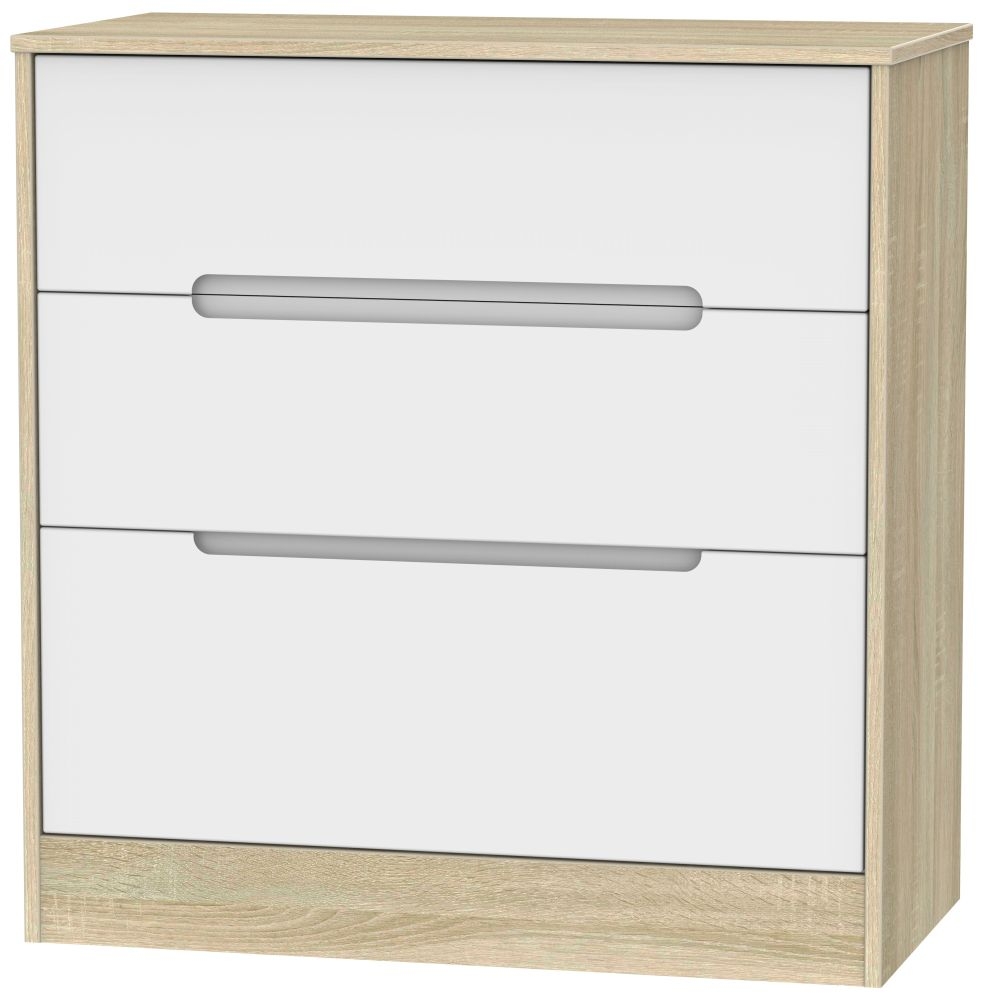 Monaco 3 Drawer Deep Chest White Matt And Bardolino