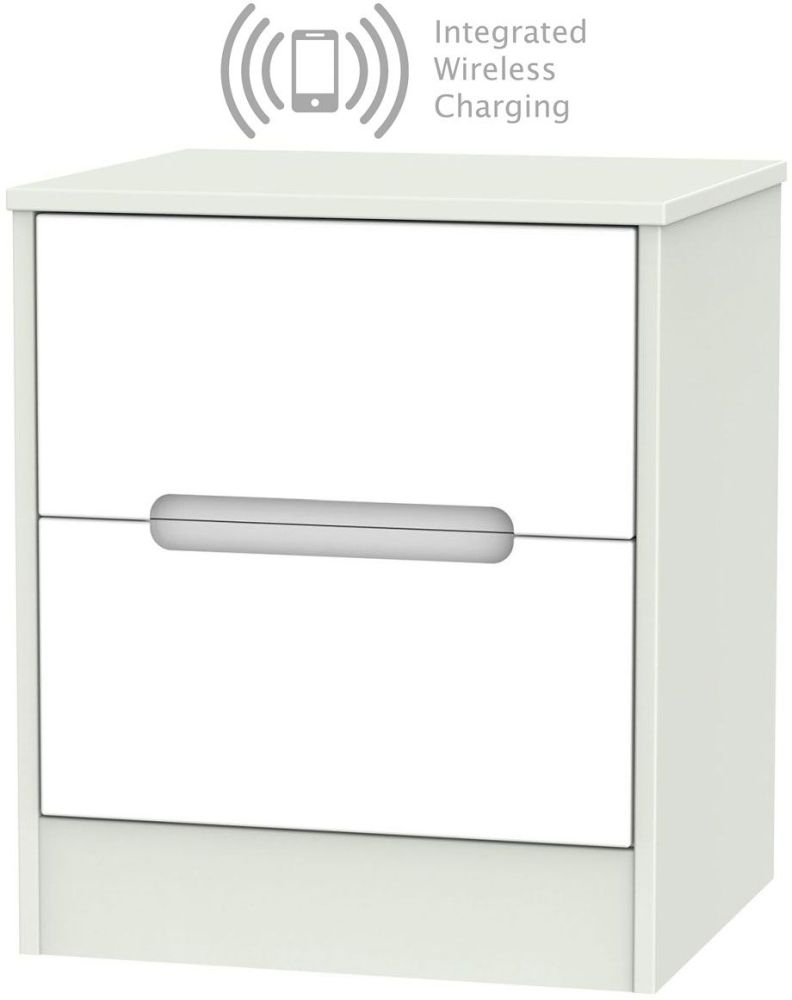 Monaco 2 Drawer Bedside Cabinet With Integrated Wireless Charging White And Kaschmir