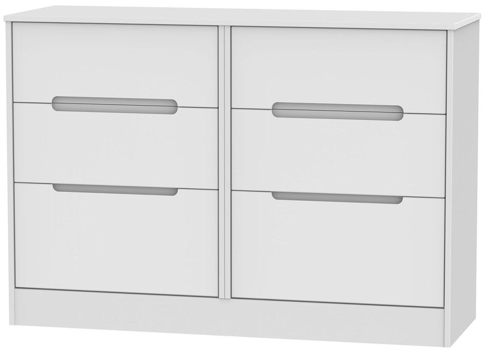 Monaco White 6 Drawer Midi Chest