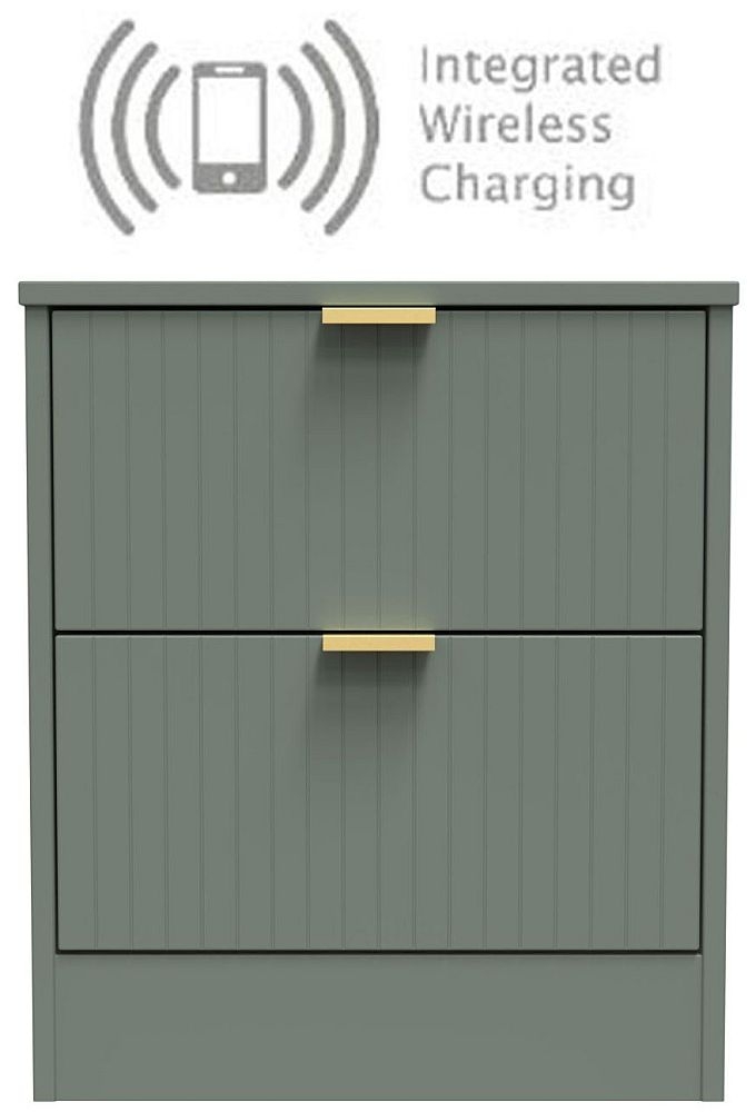 Nashville Reed Green 2 Drawer Bedside Cabinet With Integrated Wireless Charging