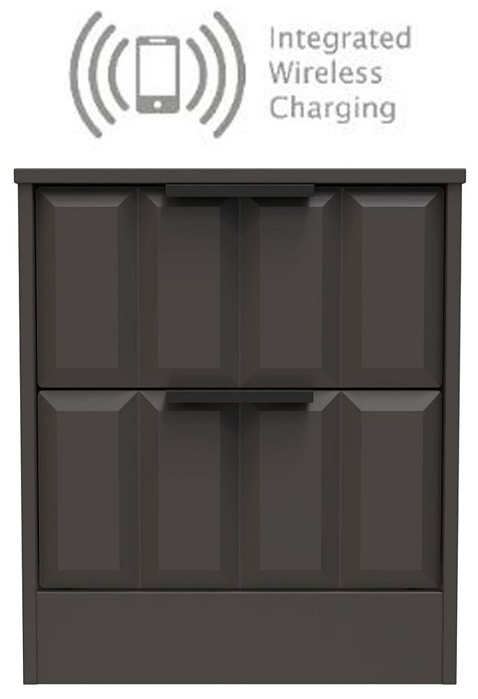 New York Graphite 2 Drawer Bedside Cabinet With Integrated Wireless Charging