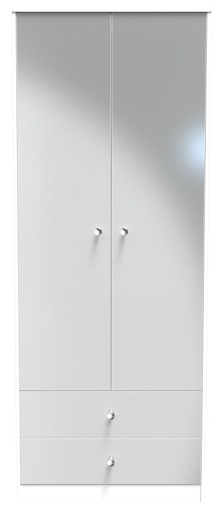 Padstow Unifrom Gloss And Matt White 2 Door 2 Drawer 2ft 6in Plain Combi Wardrobe