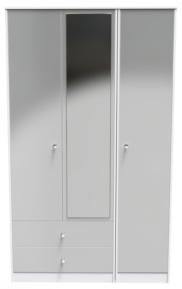 Padstow Unifrom Gloss And Matt White 3 Door 2 Drawer Tall Mirror Wardrobe