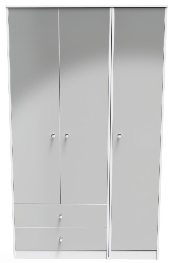 Padstow Unifrom Gloss And Matt White 3 Door 2 Drawer Tall Plain Wardrobe