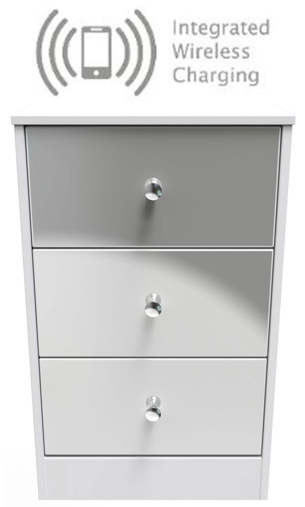 Padstow Unifrom Gloss And Matt White 3 Drawer Bedside Cabinet With Integrated Wireless Charging