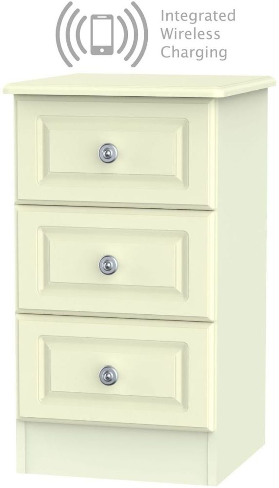 Pembroke Cream 3 Drawer Bedside Cabinet With Integrated Wireless Charging