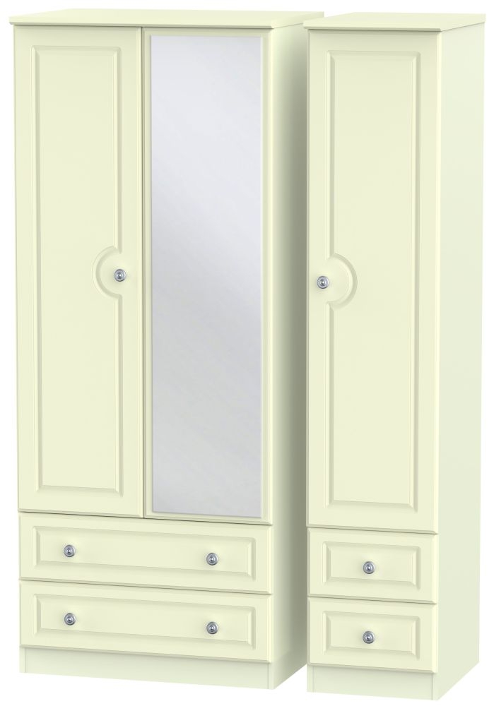 Pembroke Cream 3 Door 4 Drawer Mirror Wardrobe