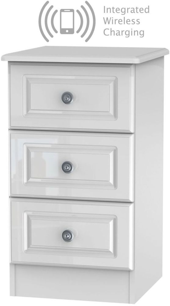 Pembroke High Gloss White 3 Drawer Bedside Cabinet With Integrated Wireless Charging