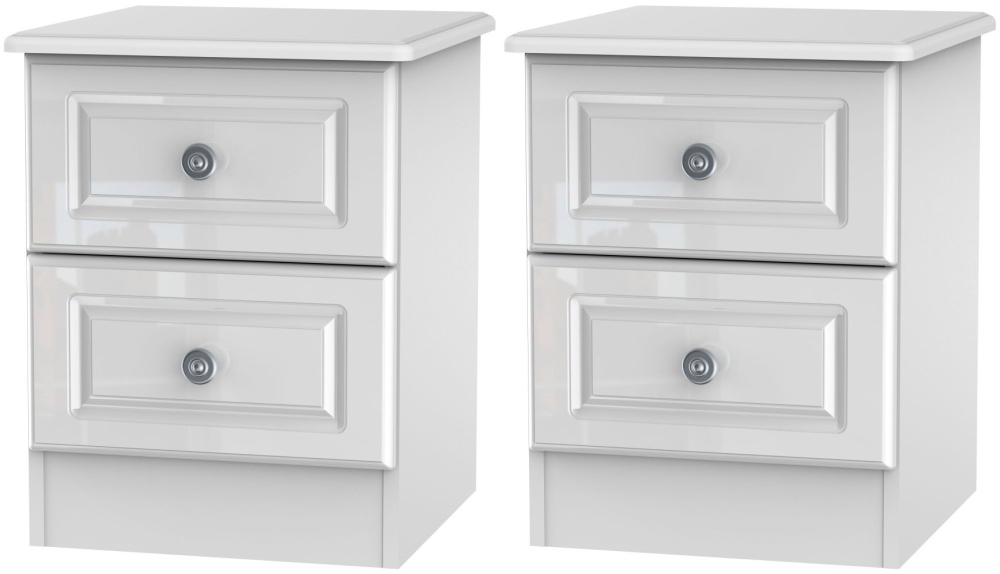 2 X Pembroke High Gloss White 2 Drawer Bedside Cabinet Pair