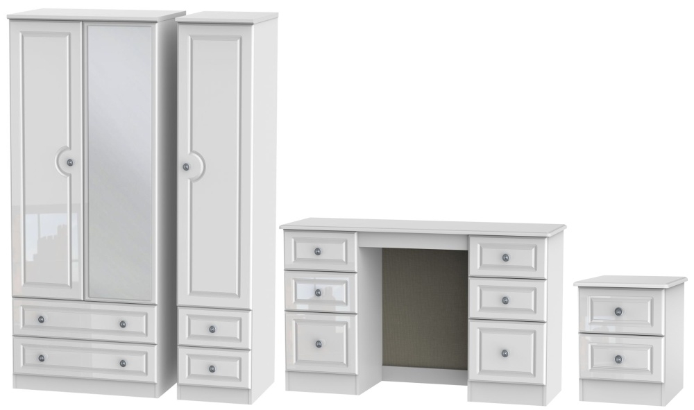 Pembroke High Gloss White 3 Piece Bedroom Set With 3 Door Combi Wardrobe