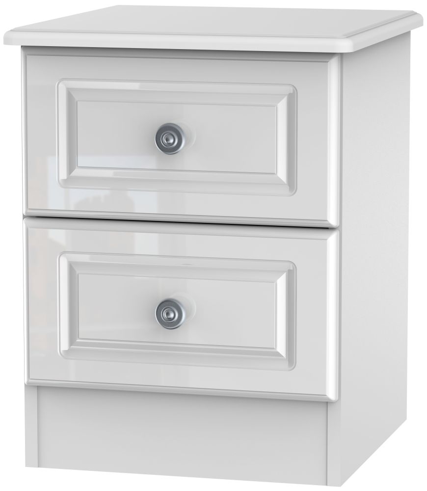 Pembroke High Gloss White 2 Drawer Bedside Cabinet
